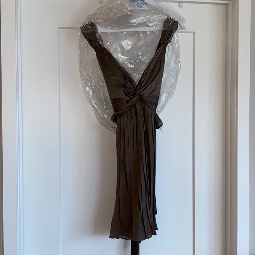 BCBGMAXARIA TWIST TOP PLEATED BOTTOM DRESS 0